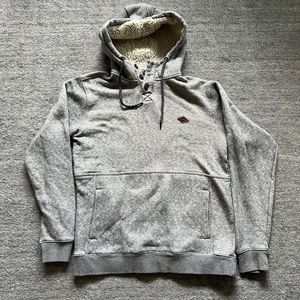 Billabong Mens Sherpa Lined Button Pull Over Hoodie Heather Grey Sweatshirt XL